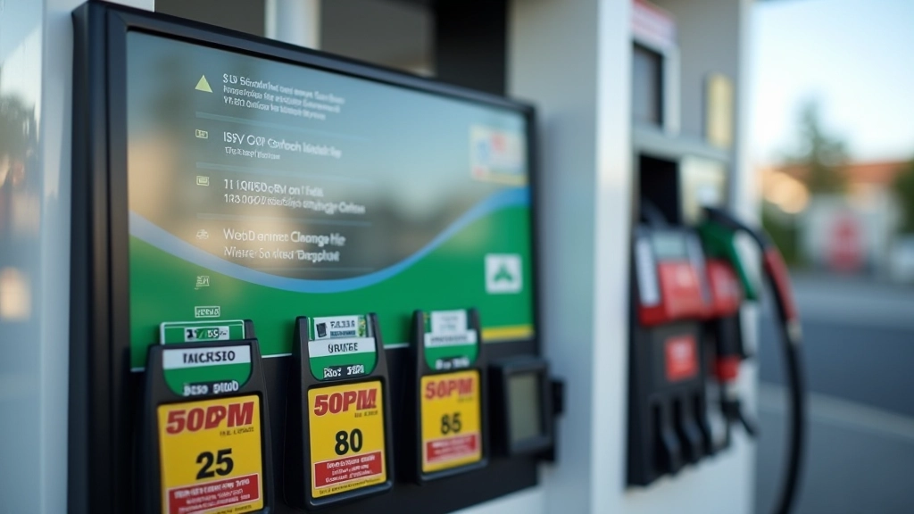 Station-service avec pompes à essence et affichage des prix du carburant